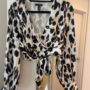 Aqua cropped cheetah wrap top